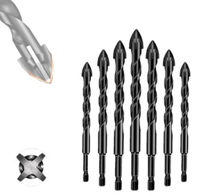 4-Edge Cross Drill Bit Set 7pcs,Masonry Drill Bit Set,Multi-Function Hex Shank Drill Bit Set,Universal Drill Bit for Brick