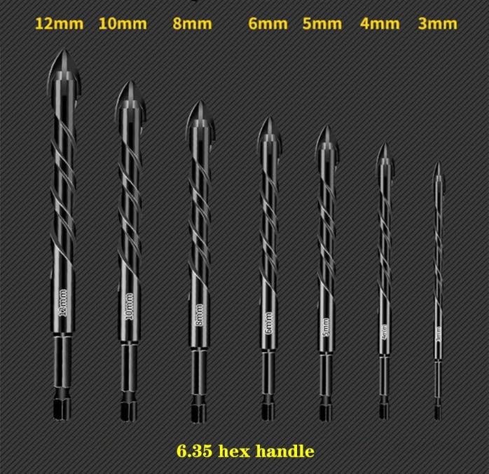 4-Edge Cross Drill Bit Set 7pcs,Masonry Drill Bit Set,Multi-Function Hex Shank Drill Bit Set,Universal Drill Bit for Brick