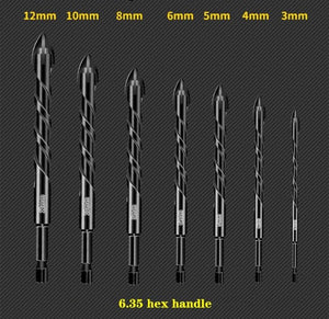 4-Edge Cross Drill Bit Set 7pcs,Masonry Drill Bit Set,Multi-Function Hex Shank Drill Bit Set,Universal Drill Bit for Brick